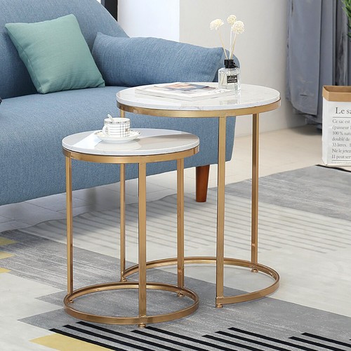 Modern Glossy Finish Sintered Stone Coffee Table Nested Set Sofa Side End Tables - Picture 75 of 329