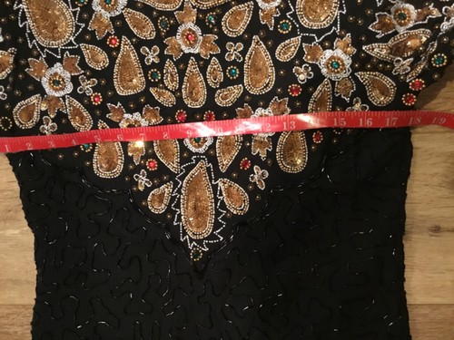 NEU MIT ETIKETT Vintage Cocktailkleid Pailletten Perlen offener Rücken Gr. L - Bild 8 von 12