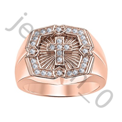 ctw Simulated Diamond 14k Rose Gold Over Holy Cross Wedding Band Men's  Ring