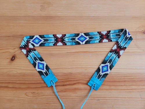 Western Seed Beaded Hat Band Fit Cowboy Hatband South West Blue Hat Band - Picture 2 of 4