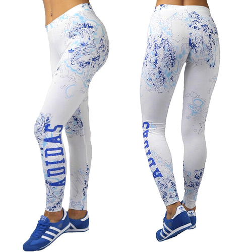 Adidas Originals London Legging Damen Trefoil Freizeit Hose Baumwolle weiß/blau - Bild 1 von 5