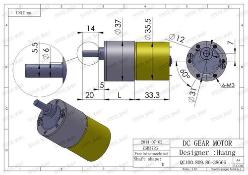 Caja de cambios reversible 37mm 24V DC 600 RPM control de velocidad motor eléctrico bajo ruido - Imagen 10 de 10