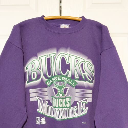 Vintage 90s Milwaukee Bucks Sweatshirt Large Purple Crewneck NBA Basketball Logo - Bild 2 von 6