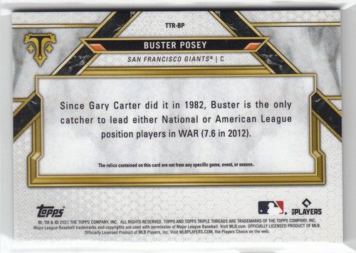 #/36 Buster Posey G/U Relics ▪ 2021 Topps Triple Threads WAR Buster #TTR-BP - Picture 2 of 2