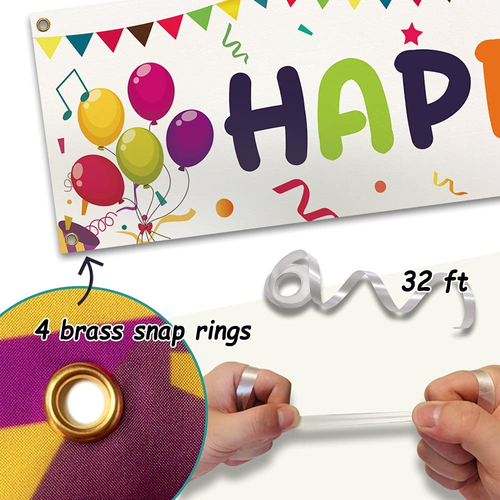 118X19.7 Large Colorful Happy Birthday Yard Banner Sign with Brass Grommets - Picture 4 of 7
