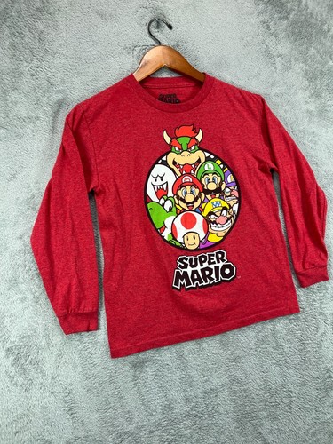 Kids Shirts Tee Small Supper Mario Red Logo Graphic Logo Long Sleeve Crew - Picture 4 of 7