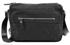 Details About Fendi Men S Small Ff Logo Messenger Bag Black Zucca Jacquard Nylon Leather New