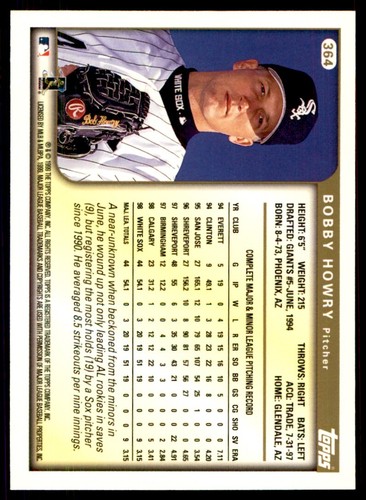 1999 Topps Baseball Card Bobby Howry Chicago White Sox #364 - Picture 2 of 2