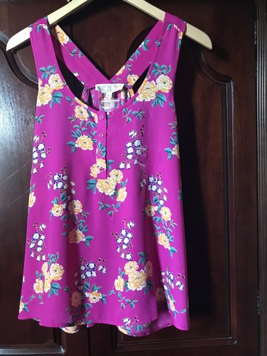 Nwt! Pink Rose Misses Tops Razor Back Summer Sheer Comfortable Pink Floral - Picture 11 of 12