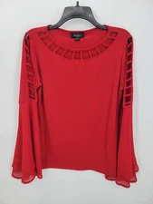 Belldini Top Womens Large Red Cutout Bell Sleeve Vampy Artsy Flowy Popover