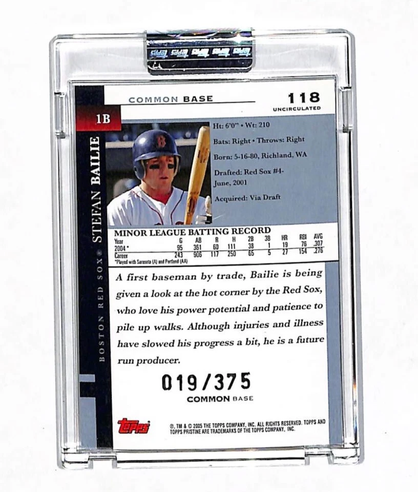 2005 Topps Pristine Uncirculated #118 Stefan Bailie Card 19/375 Red Sox  - Image 2 of 2