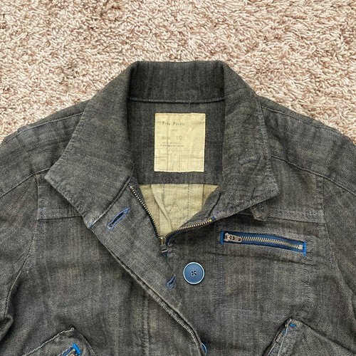 Vtg Free People 1970 Denim Jacket Women's 10 Black Utility Moto Jacket Y2K - Picture 3 of 16