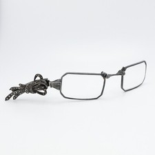Silver 835 Folding Lorgnette Glasses with Ribbon Marcasite Handle