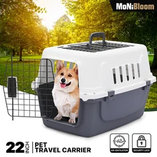 22" Pet Travel Carrier Hard Sided Dog Cat Transporter Cage Plastic Animal Crate