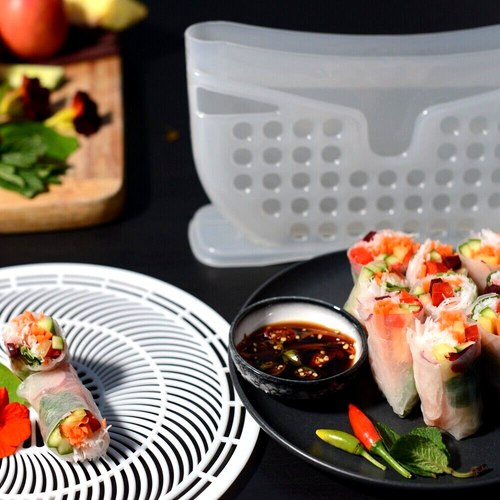 Rolling Fun R22 Family-pack White-plastic Rice Paper Roll Maker Set 1Bowl-5Trays - Picture 5 of 6