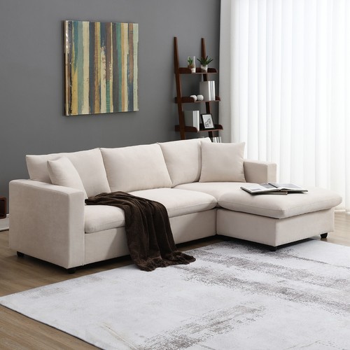 Modern 4-Seater L-Shaped Sectional Sofa Modular Couch with Convertible Ottoman - Picture 72 of 83