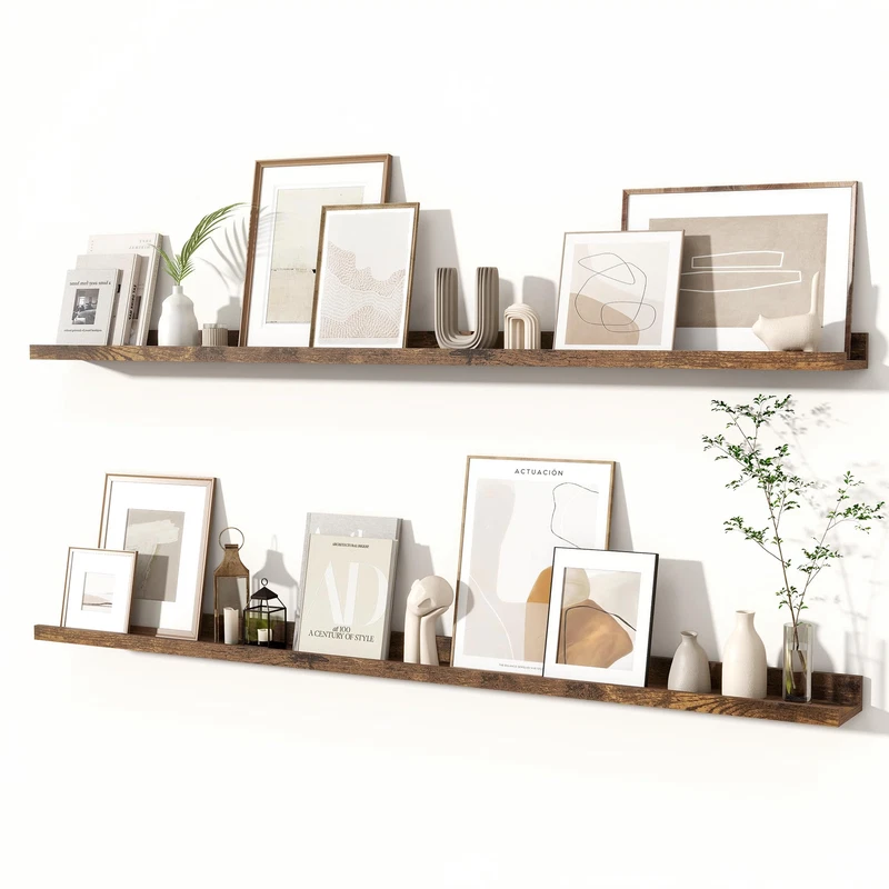 Fun Memories Picture Ledge Shelves Set Of 2 55 Inch Rustic Wall Mounted