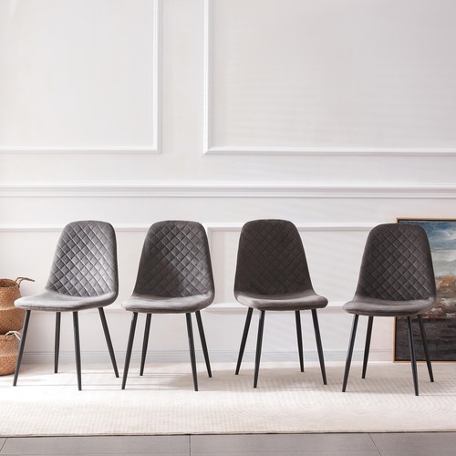 2/4/6 Dining Chairs Set Velvet Faux Suede Leather Padded Seat Metal Leg Grey New - Picture 47 of 267