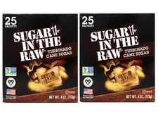 2 Pack Sugar In The Raw Turbinado Cane Sugar Packets, Vegan , 25 Packets (4 Oz)