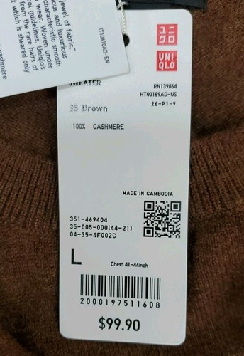 New UNIQLO Crew Neck Cashmere Sweater Brown Size L - Picture 6 of 7