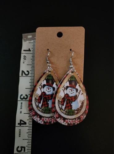 Weihnachten Ohrringe Schmuck Kunstleder rot Schneemann leicht Fun Träne - Bild 2 von 2