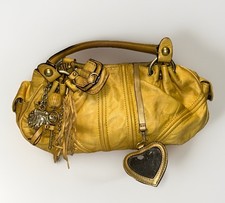 Juicy Couture Yellow Leather Satchel Bag Y2K Heart Mirror Charm Gold Hardware