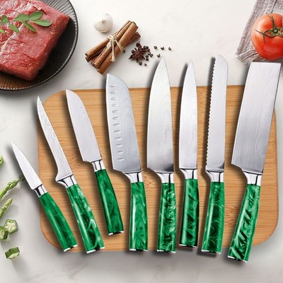 Stainless Steel Chef Knife Set Resin Handle Sharp Blades For All Skill Levels