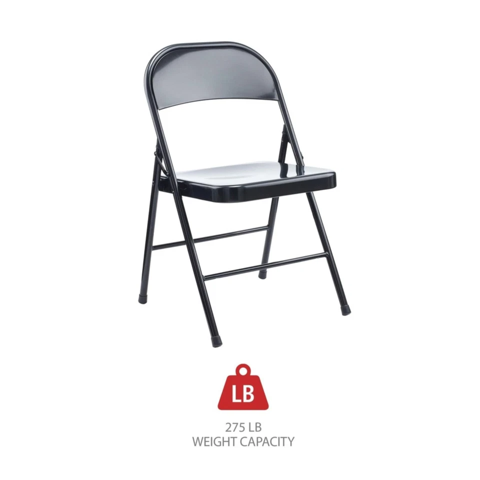 Silla Plegable de Acero Sin Brazos, Soporta Hasta 275 lb, Asiento Negro, Respaldo Negro, B... Foto 4 de 4
