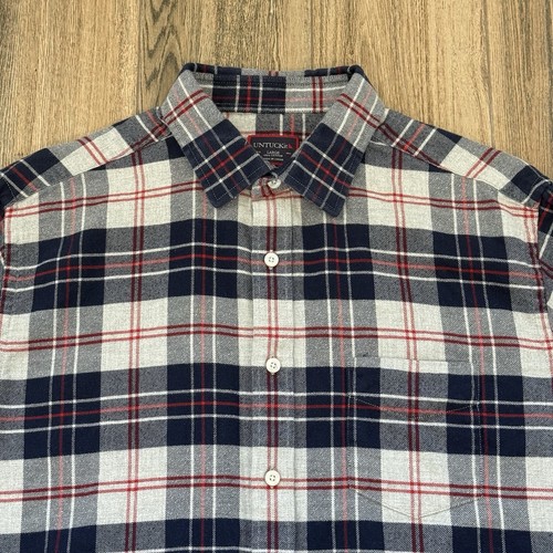 UNTUCKit 100% Cotton Gray/Blue/Red Plaid Button-Up Flannel Shirt Size Large/L - Picture 2 of 6