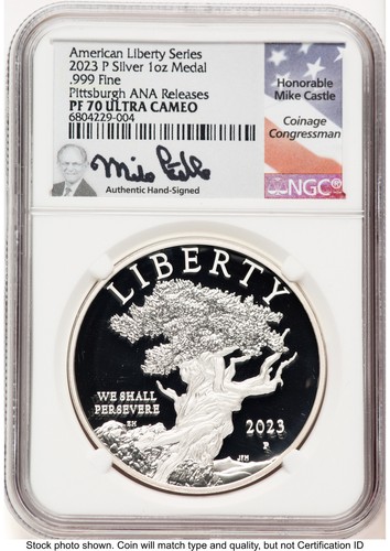 2023-P Silber American Liberty High Relief Medaille Pittsburgh ANA Mike Castle - Bild 1 von 2
