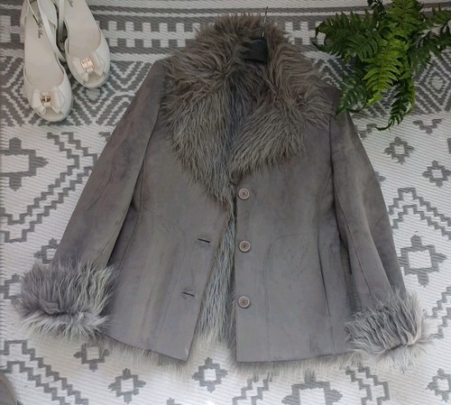 Monsoon Grey Afghan Suede Fur Penny Lane Style Autumn 🍂 Winter Jacket 6 8 10 - Picture 2 of 14