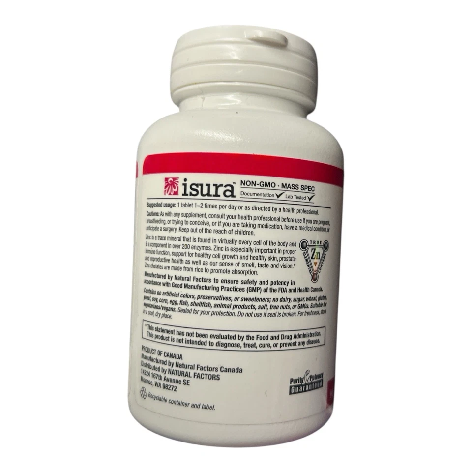 Natural Factors хелат цинка 25 мг 90 таблеток иммунная поддержка срок годности 01/2027 новый - Изображение 2 из 3