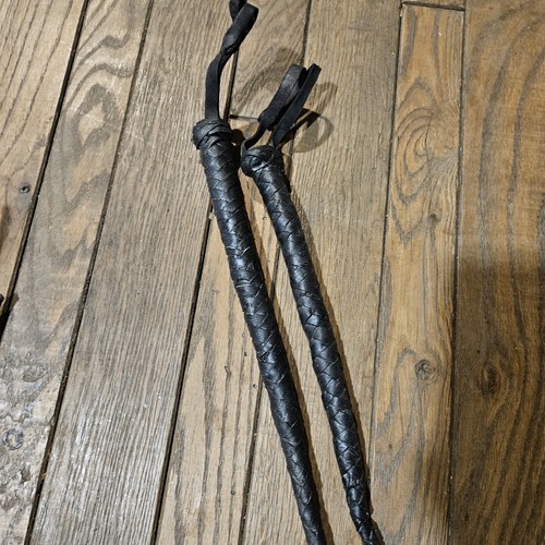 Dos látigos de cuero crudo trenzados de cuero de 3 pies de colección para montar a caballo vaquero - Imagen 2 de 3