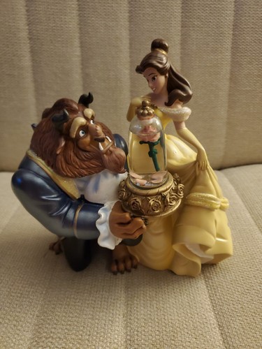 Vintage Disney Beauty & Beast Belle Snow Globe Music Box w/ Rose in Dome