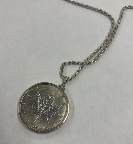 1991 KANADA SILBER DOLLAR MÜNZE Anhänger 24 Zoll .925 Silber Seil Kette. - Bild 3 von 4