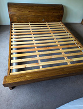 Super King Contemporary Sleigh Wooden Bed Frame, Brown Medium Wood, Slats