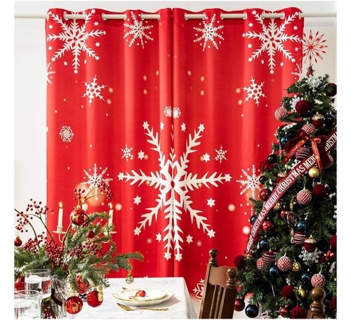 Tende Natalizie Fiocco di Neve Soggiorno 52"L x 84"L Oscuranti Fiocco di Neve Rosso - Foto 2 di 4