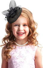 Girls Fascinators Derby Hat - Black Veil Pearl Choker Necklace Set Kentucky Fasc