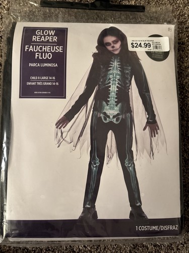 Glow Reaper Grim Skeleton Girl Suit Yourself Fancy Dress Halloween Child Costume - Picture 2 of 4