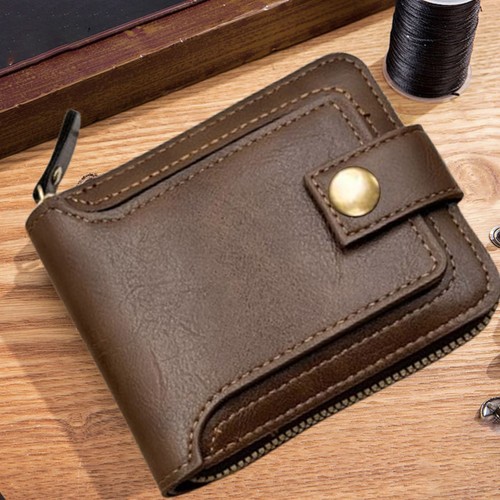 New Men Wallet Genuine Leather RFID Zip Around Bifold with Card HolderfTrK - Picture 2 of 10
