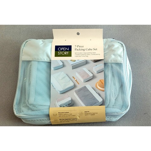 OPEN STORY 7-teiliges Packwürfel-Set Aqua Blau 100% Polyester - Neu mit Etikett