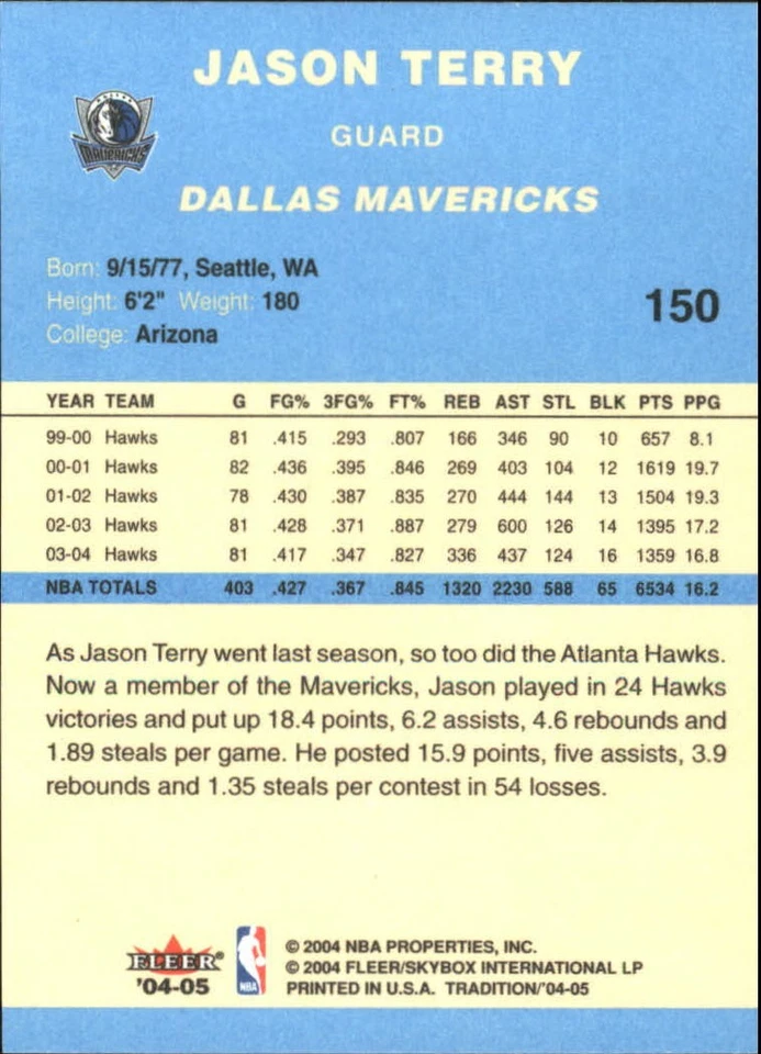 2004-05 Fleer Tradition Blue #150 Jason Terry - BSK - Image 2 of 2