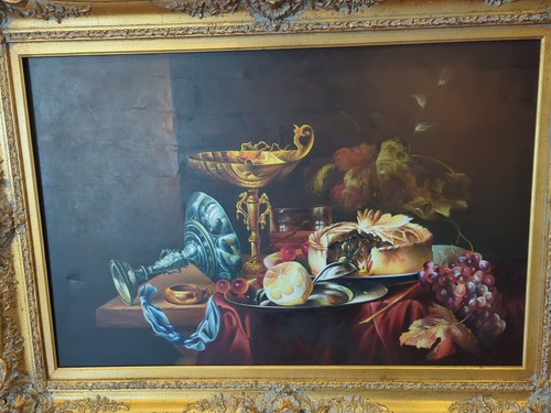 Vintage "Still Life With Fruits Scene" Painting Print- Signed And Framed 44X32 - Picture 2 of 10
