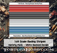 1:64 Scale Racing Stripes - White Waterslide Decals - Variety Pack