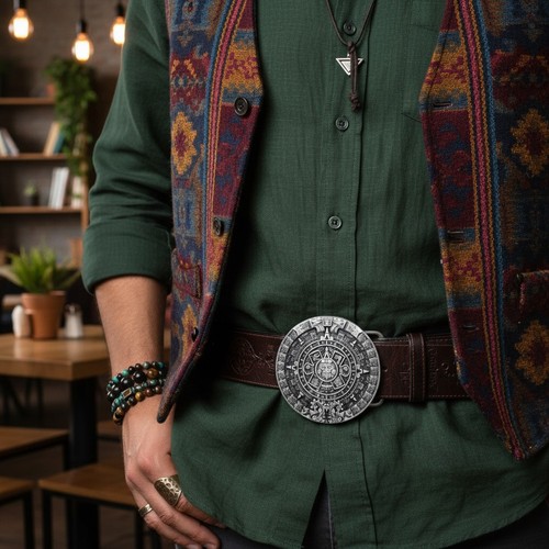 Fibbia In Metallo Vintage Argento Moda Azteca Maya - Picture 1 of 24