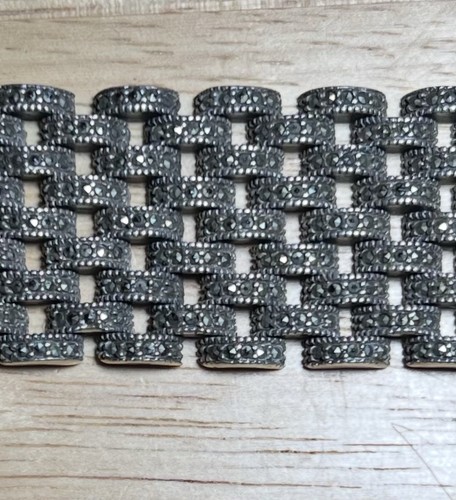 Vintage Deco Marcasite Track Sterling Silver 925 Chain Link Bracelet 7.5" Stack