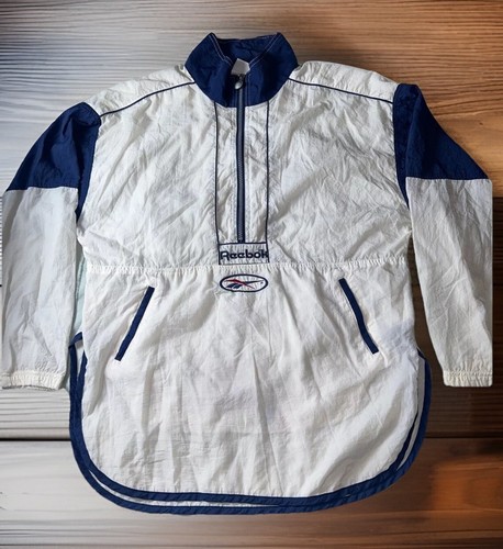 VTG Reebok Windbreaker Full Zip Pullover Mens Large Blue White Colorblock Track - Picture 3 of 11