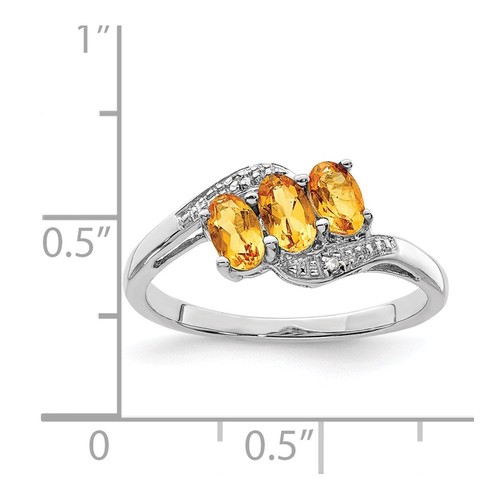 Sterling Silver Rhodium 3 Stone Citrine & Diamond Ring Size 6 - Bild 4 von 6