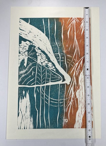 Surrealer Druck von Vogelfedern Formen Linien & Figuren orange blau 16x11" Kunst - Bild 10 von 13