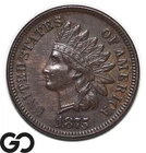 1875 Indian Head Cent Penny, Re-Punched Date, Choice AU